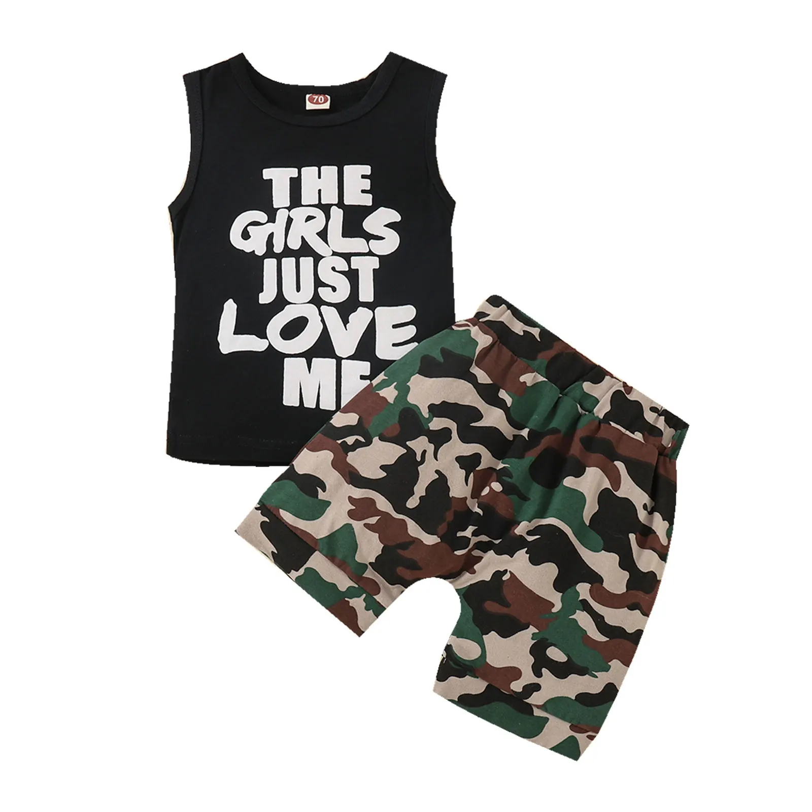 Newest Arrival Little Boys Girls Fashion Summer Suit Infant Baby Letter Sleeveless Tops+Camouflage Short Pants Sets for 6M-4Y new baby clothing set	 Baby Clothing Set