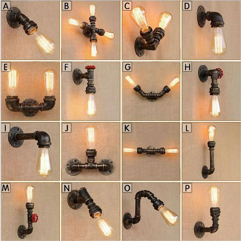 

Loft Industrial iron rust Water pipe retro wall lamp Vintage E27 sconce lights steampunk house lighting fixtures luz