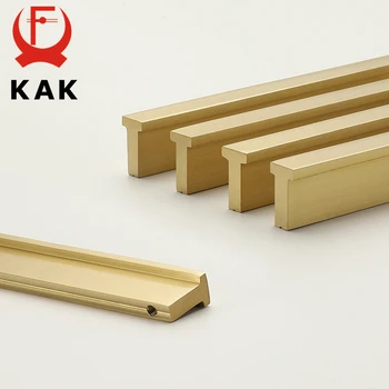 KAK Pure Copper Cabinet Knobs and Handles Gold Kitchen Handle Long Furniture Handle Door Hardware Dresser Drawer Knobs Pulls