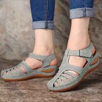 

Woman 2020 Summer Leather Vintage Sandals Buckle Casual Sewing Women Retro Sandalias Female Ladies Platform Shoes 36-46