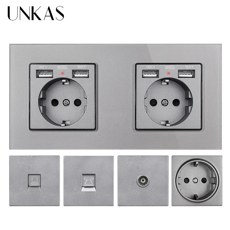 Французская розетка UNKAS европейского стандарта с двумя USB-портами + ТВ RJ11