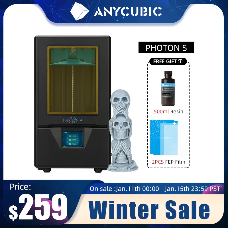 3D принтер ANYCUBIC Photon S модернизированный черный с 500 мл/2FEP ЖК экраном SLA модуль