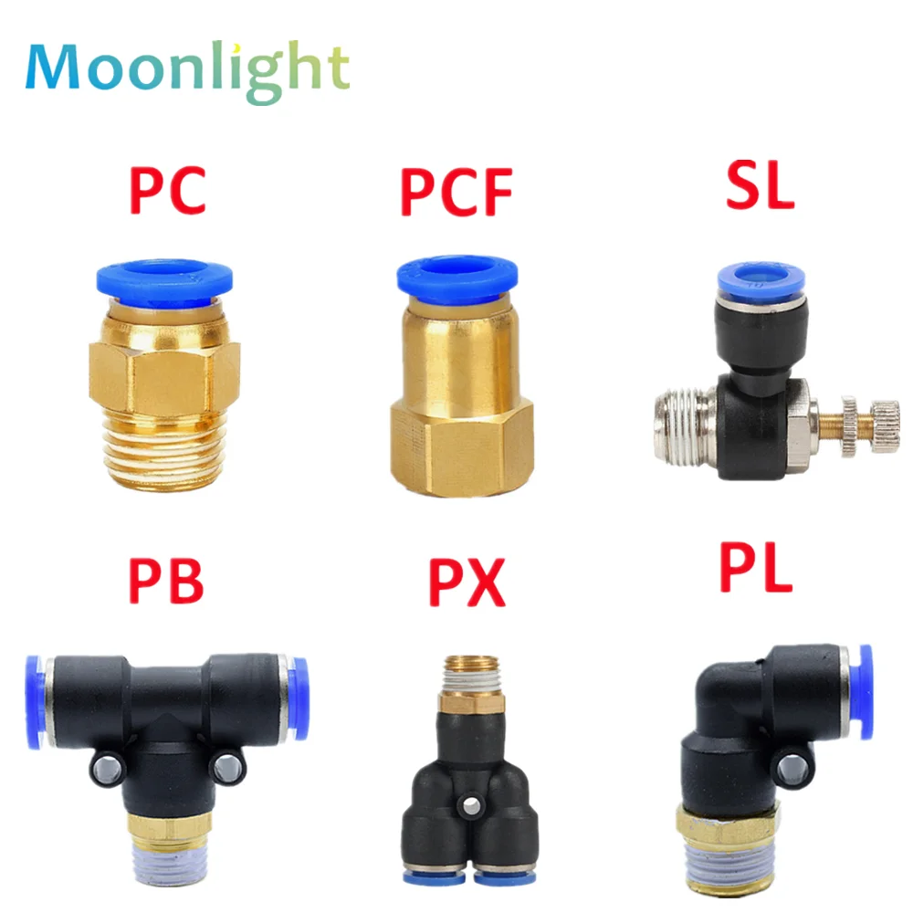 цена Pneumatic Air Connector Fitting PC/PCF/SL/PB/PX/PL 10mm 12mm 14mm 16 Thread M5 3/4  1 2 way Hose Fittings Pipe Quick Connectors