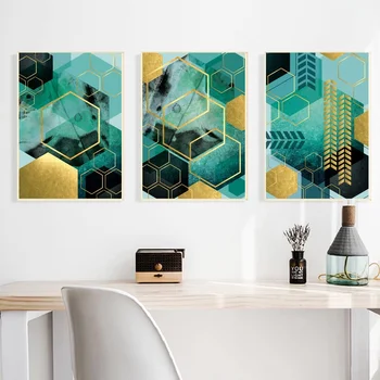 

Teal Geo Luxe Art Poster Canvas Print Wall Pictures for Living Room No Frame