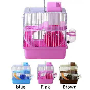 

2 Floors Portable Luxurious Storey Hamster Cage Mouse Home Rat Cage Water Bottle Carrier Chinchilla with Slide Bowl Roller