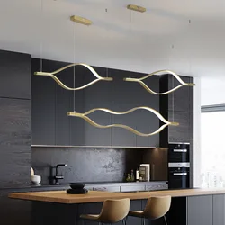 Postmodern minimalist LED living room chandelier lighting creative wave dining room chandelier Nordic cafe bar hanging lights