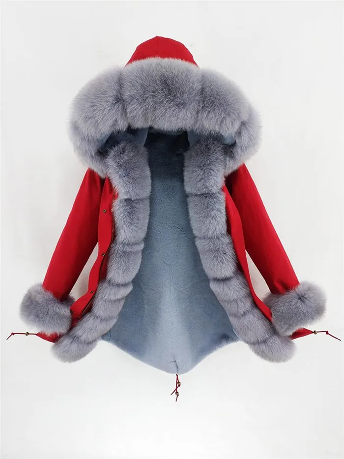 Роскошное натуральное меховое пальто, женская парка с подкладкой из натурального кроличьего меха, большое теплое пальто с капюшоном из лисьего меха, верхняя одежда, зимняя куртка