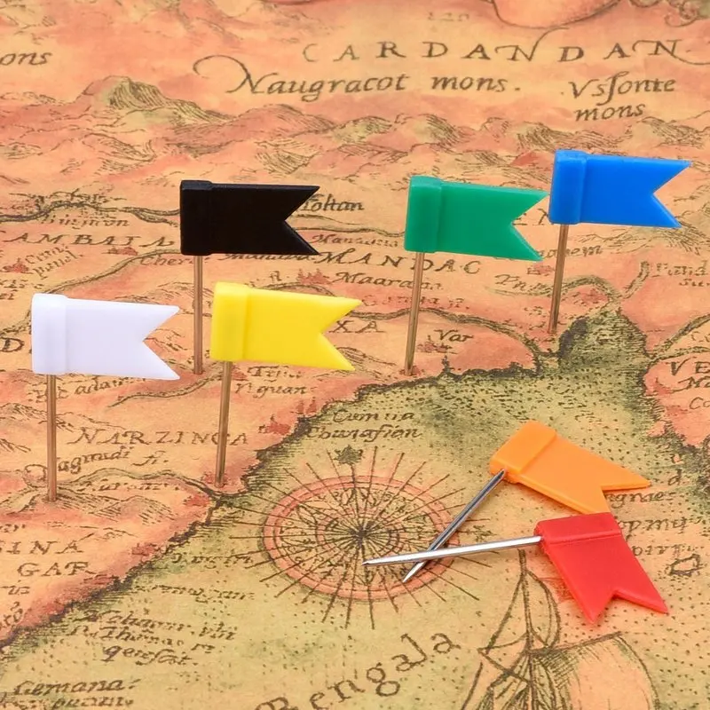 Flag Push Pins Marker Long Needle Thumbtack for Office School Wall Photo World Map Pin Board Marking Notice Cork Needle 100Pc