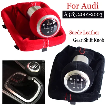 

Top Quality 5/6 Speed complete Black Red Gear Shift Knob Suede Leather Gaiter Boot Cover For Audi A3 S3 2001 2002 2003