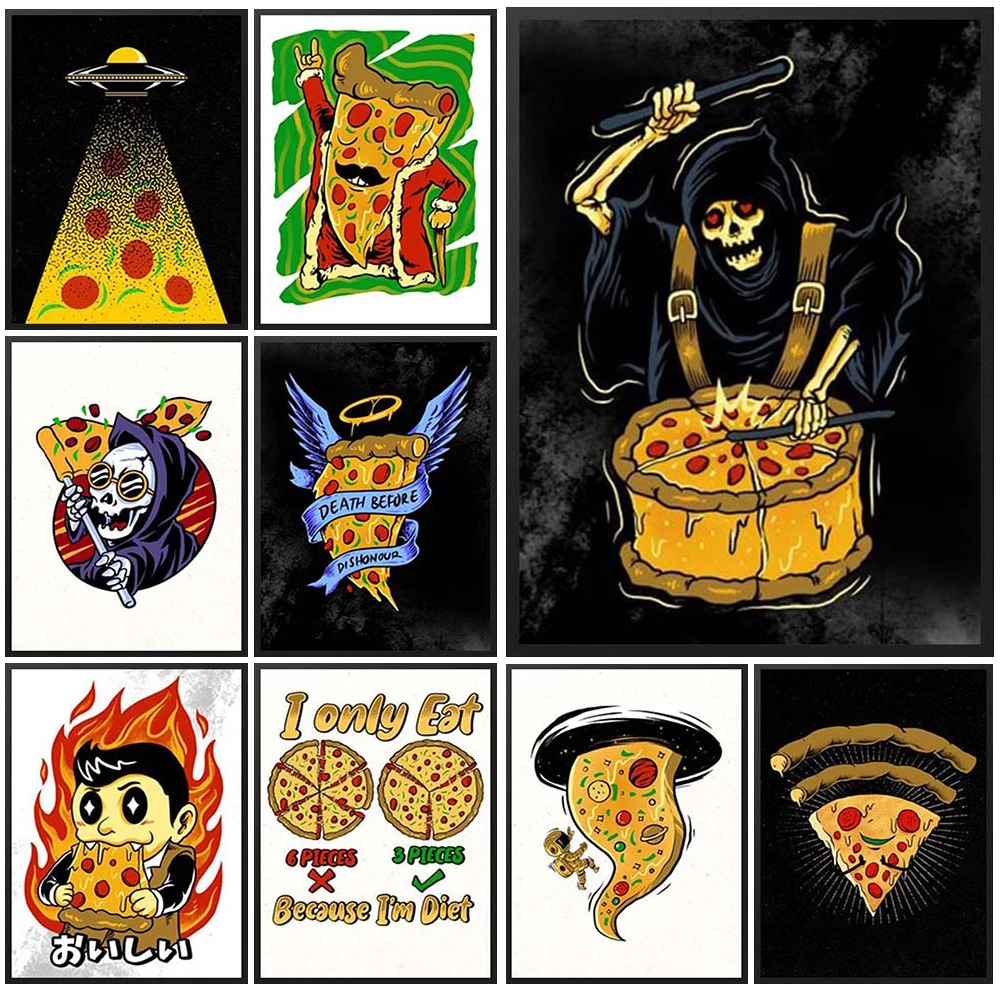 

Abstract Devil Pizza Addict Funny Posters Kitchen Wall Pictures For Living Room Nordic Poster Wall Art Canvas Painting Unframed