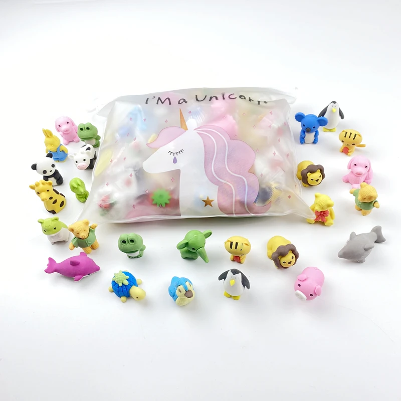 60/Pcs Creative Cute Animal Eraser Individual Package Detachable Eraser Student Prize Stationery Wholesale 2