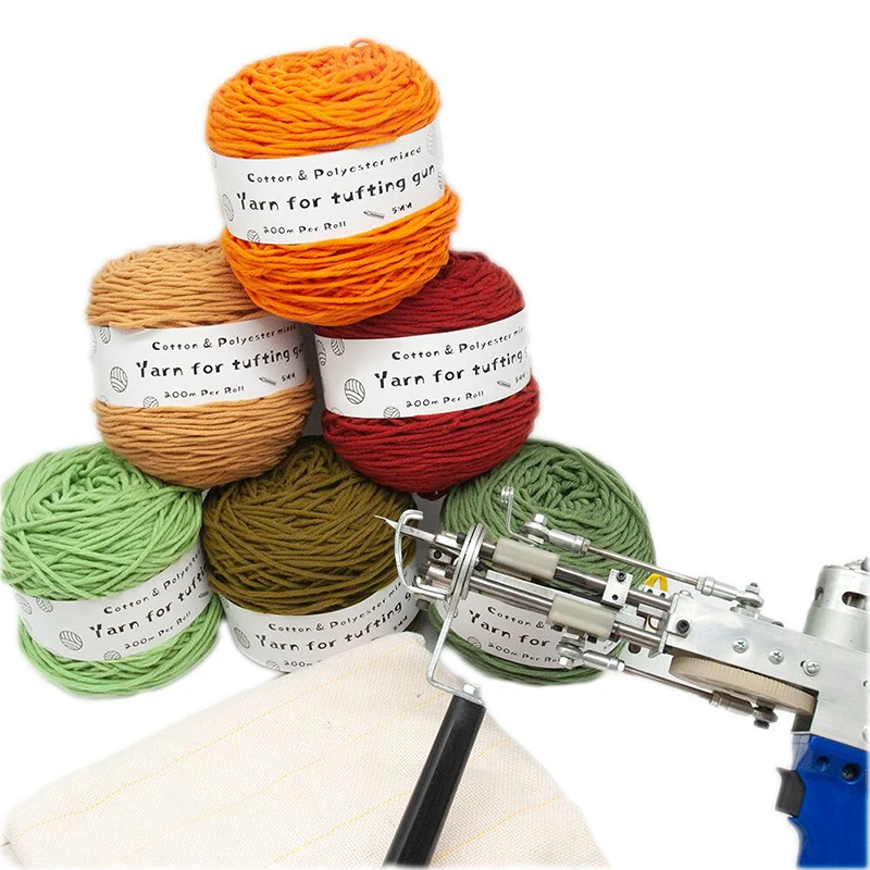 200M Solid Tufting Yarn 8 Strands 5mm Yarn For Rug Cotton Yarn For Tufting Gun 24Color Cotton Knitting yarn 195g 4