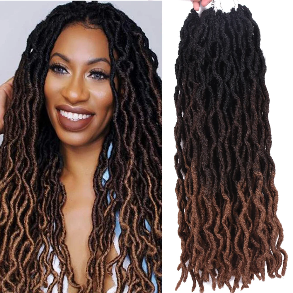 цена Goddess Nu Locs Soft Curly Faux Locs Crochet Hair Braids 18inch Synthetic Ombre Braiding Hair Extensions Pre Loop