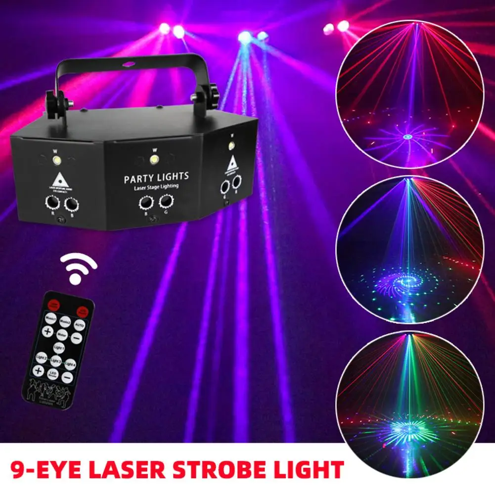 9-eye RGB Disco Dj Lamp DMX Remote Control Strobe Light Halloween Christmas Bar Party Led Laser Projector Home Decor _ - AliExpress Mobile