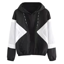 Женский спортивный для бега пальто Повседневное с длинным рукавом на молнии с капюшоном и карманами Куртки женский Harajuku на открытом воздухе Лоскутная Толстовка