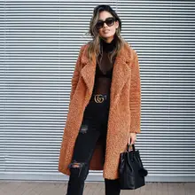 Thick Woolen Long Coat Women Turn-down Collar Autumn Winter Clothes Solid Slim Pocket Office Lady Open Stitch Plus Size Coats