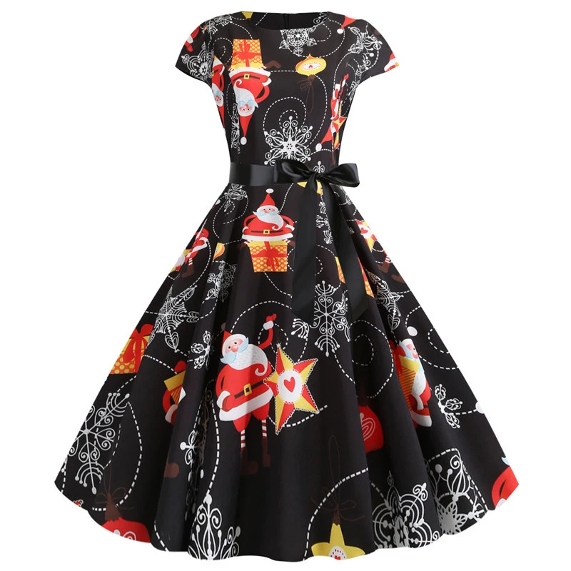 CROPKOP женское осеннее платье в стиле ретро с рождественским принтом, женские платья, осенняя элегантная одежда для вечеринки, женское вечернее винтажное платье - Цвет: 4190