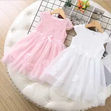 Кружевное платье с цветочным рисунком для девочек; белое и розовое платье без рукавов для детей; модные платья принцессы; милая детская одежда