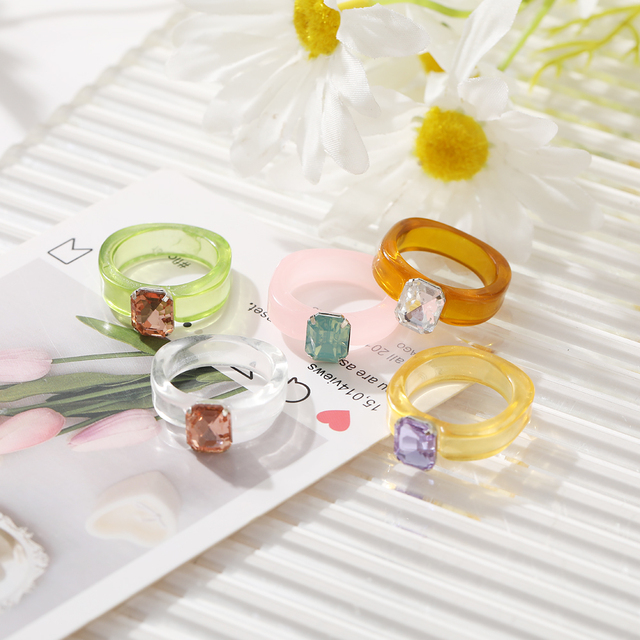 Ins Korea Colorful Fashion Y2k Resin Heart Ring Set Acrylic Thick Round Rings For Women Party Wedding Jewelry Ring Set