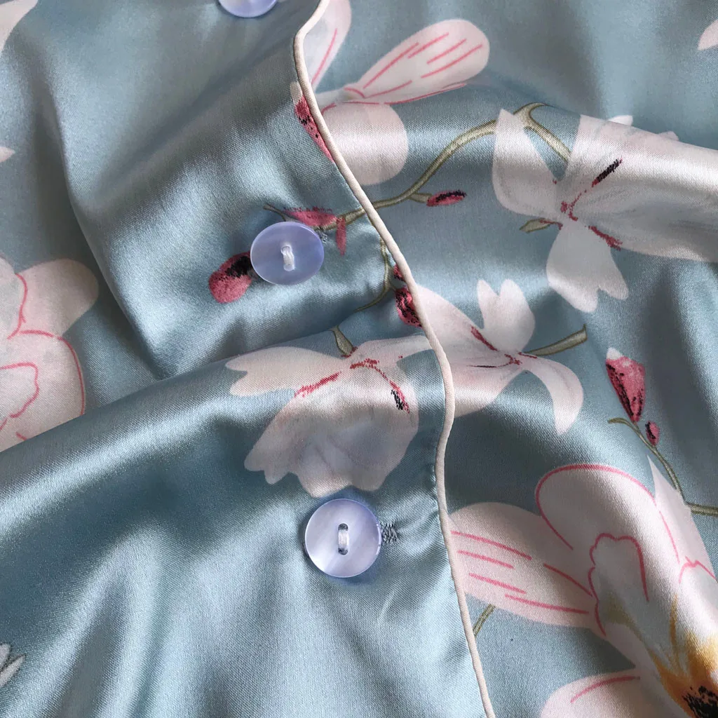 KANCOOLD печать короткий рукав шелк ComforblePajamas комплект Двойка комплект Пижама, пикантная сорочка для Для женщин спальный горячий сет