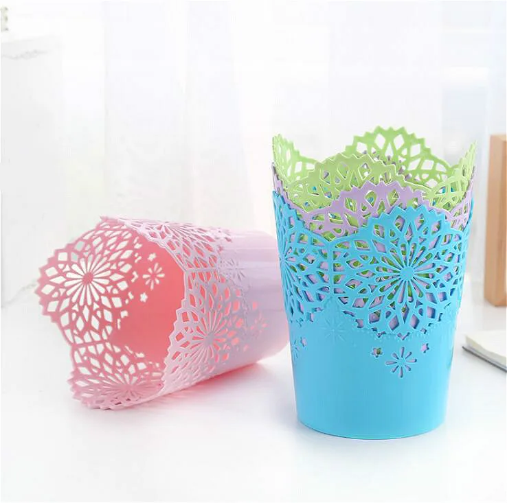Storage Baskets Lace Hollow out Table Trash Can Pencil Holder Desk Organizer for Office School Home