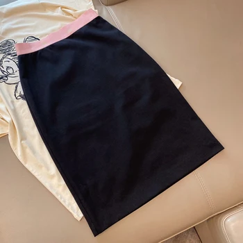 

Spring and Summer New Fashion Women's High Waist Pleated Solid Color Half Length Elastic Skirt Promotions Lady Black Color skirt