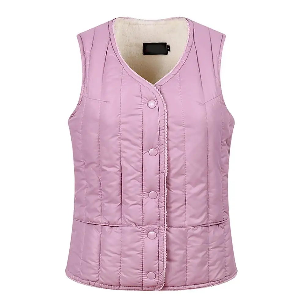 

Oversized Women Autumn Solid Velvet Fleece Warm Thick Winter Vest Casual Slim Buttons Short Waistcoat with Pockets Soft Coat