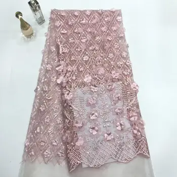 

latest embroidered net lace fabric with sequins african 3d flower lace nigeria tulle net fabric with sequins for party dress