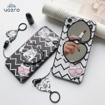 

Mirror Phone Cartoon Cat Makeup Mirror Bracket For IPhone11 7 8 XS Case For Samsung Note9 10 Plus Case For Huawei P30 Lite Case