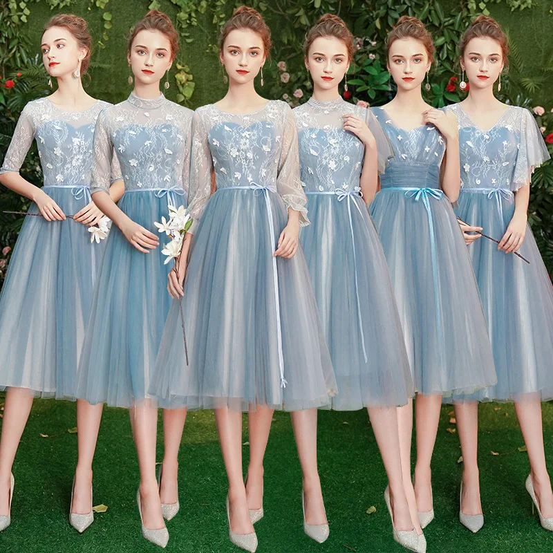 teal tea length bridesmaid dresses