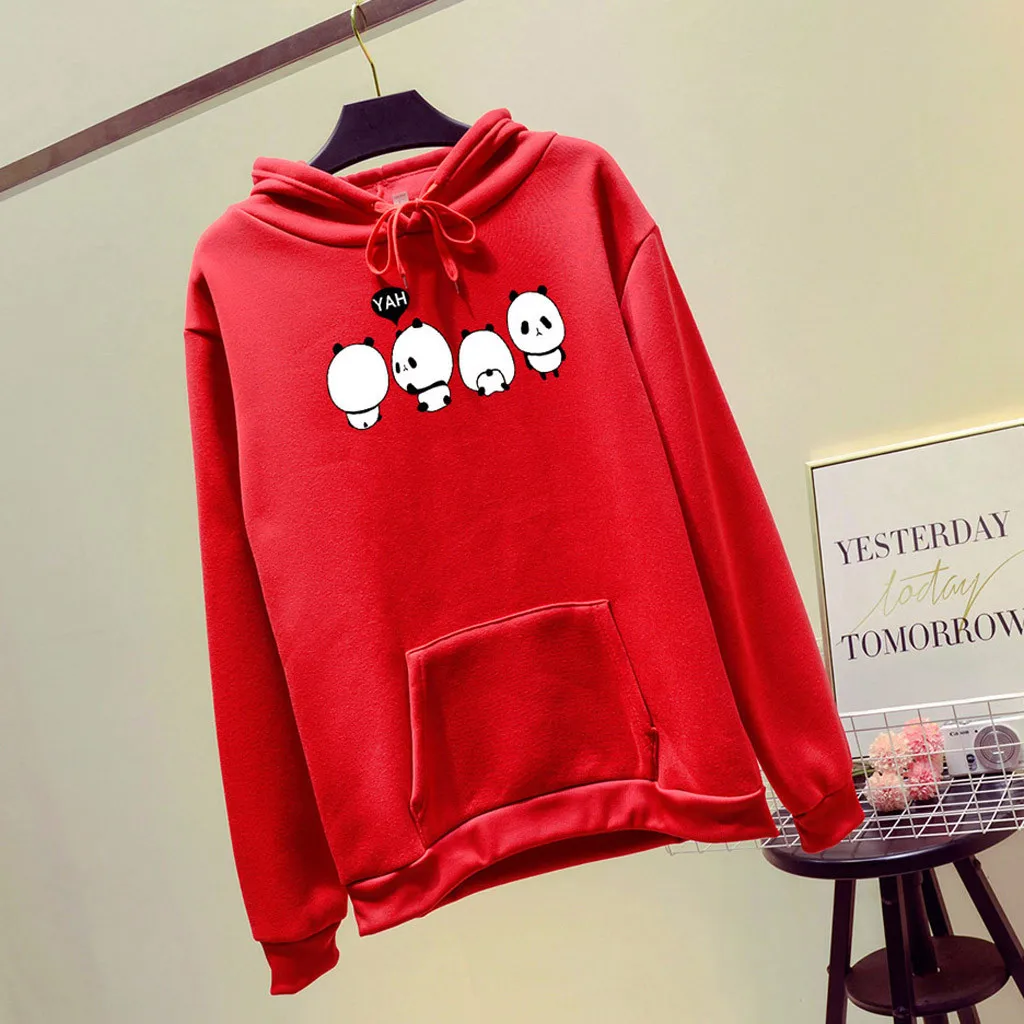 Jaycosin Fashion Autumn Women Loose Character Hoodie Pocket Sweatshirt Stylish Long Sleeve Comfortable Casual Pullover Top 107#4