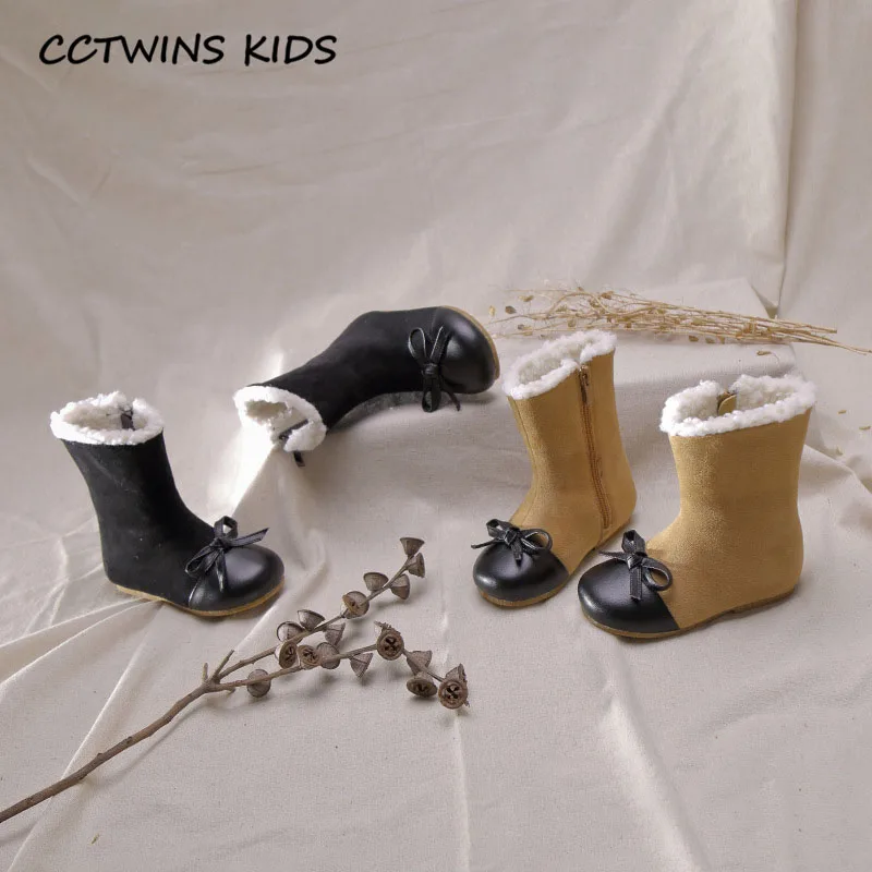 CCTWINS/детская обувь; коллекция года; зимние детские модные замшевые ботинки; брендовые ботинки до середины икры для девочек; детская брендовая обувь с черной бабочкой; HB075