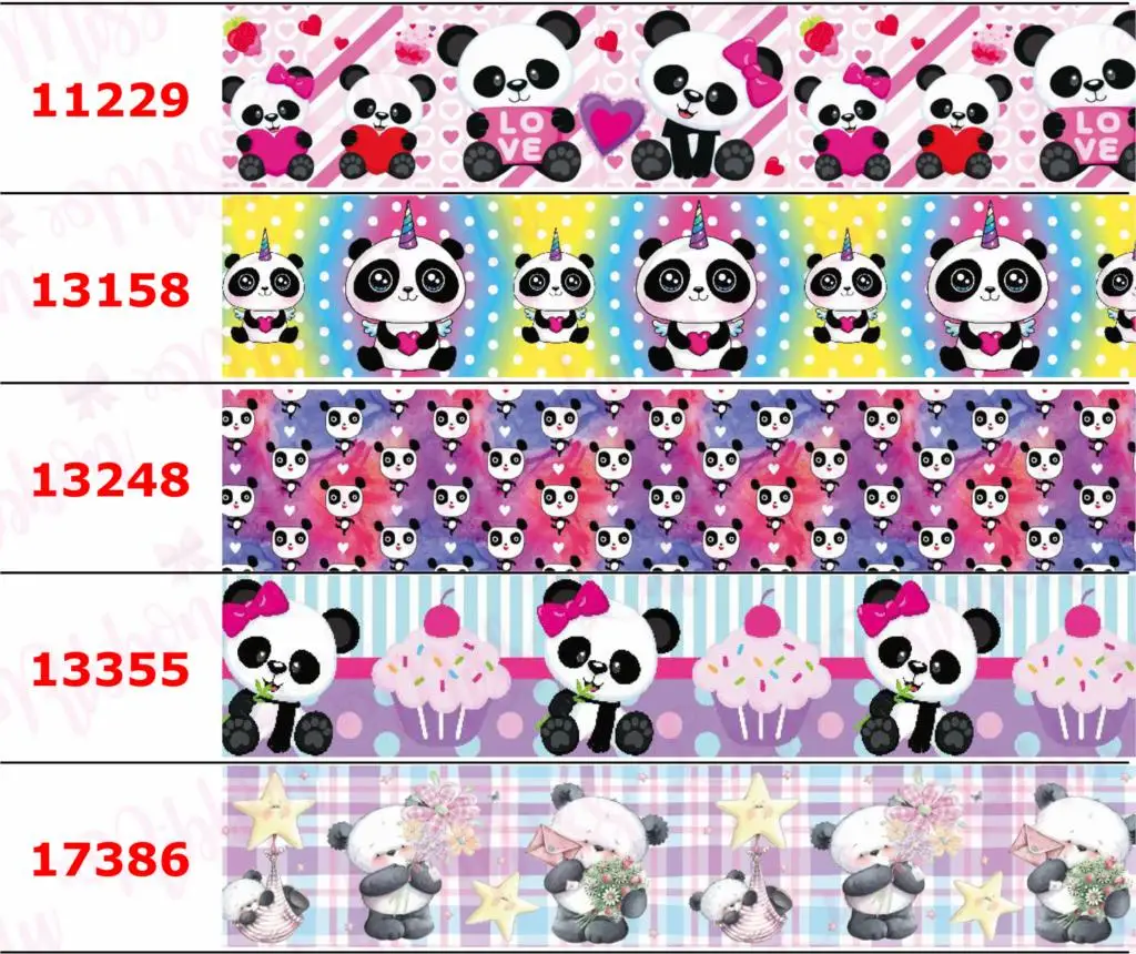 16mm-75mm Cartoon Panda Printed Grosgrain/Elastic Ribbon Love Heart DIY Valentines Day Decor Hair Bowknot 50yards/roll