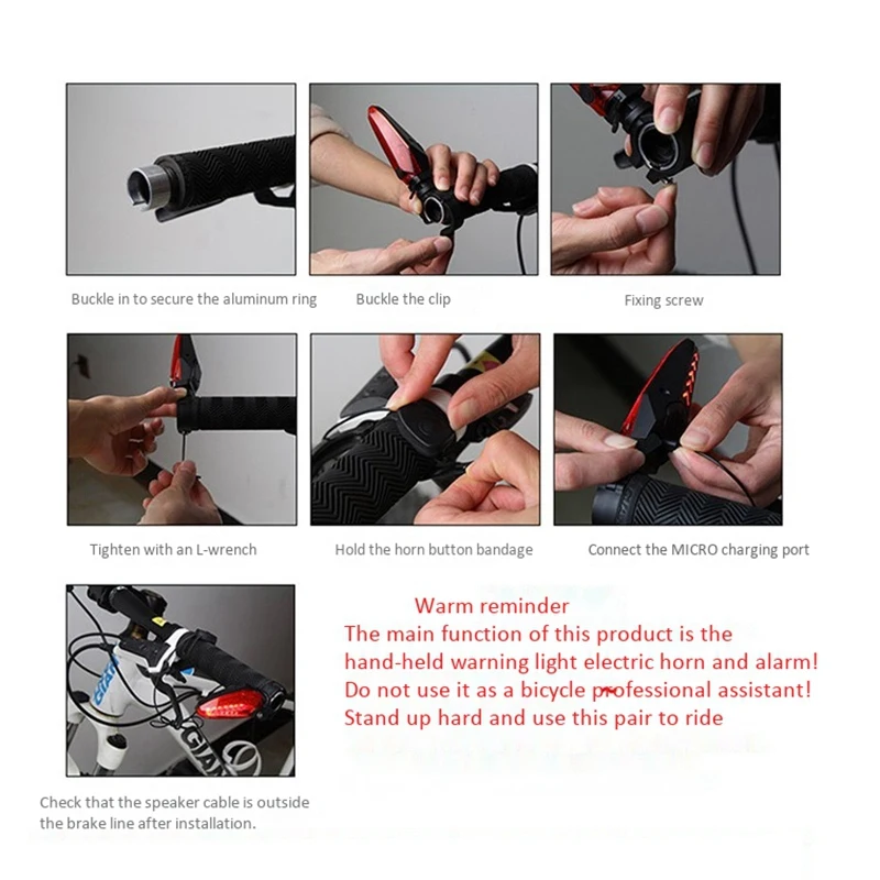 HOT-Anti Theft USB Charging External Alarm Horn Bike Light Portable Turn Signal ABS 360 Degree Rotatable Highlight LED