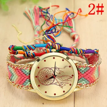 

New Hot Fashion Women Quartz Watch National Style Colorful Dial Wrist Watches with Weaving Strap SMR88