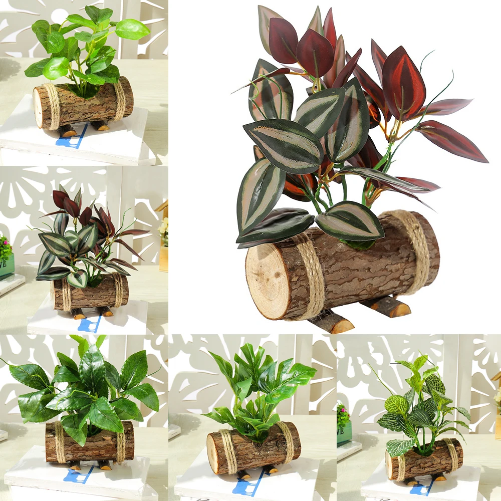 

Creative wooden basin green plant bonsai household item small ornaments artificial flower( including cloth plants + flower pots)