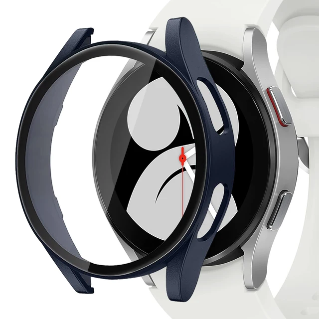 Tempered Glass+Matte Watch Cover for Galaxy Watch 4 Case 44mm 40mm，Bumper Full Screen Protector for Samsung Galaxy Watch4 Midnight Blue