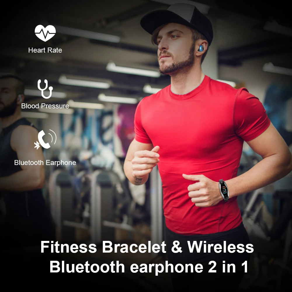 2 In1 Wireless Headphones Double Bluetooth Earub Earphones Answer Call Breath Light Fitness Smart Band Wristband Smart Watch