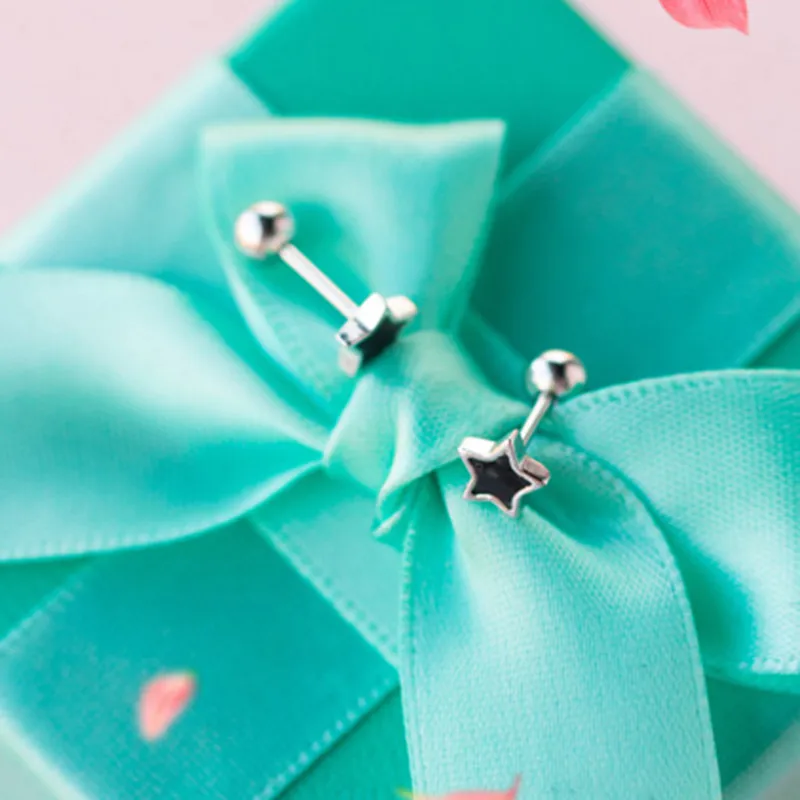 INZATT Real 925 Sterling Silver Minimalist Enamel Star Stud Earrings For Fashion Woman Party Cute Fine Jewelry Accessories Gift