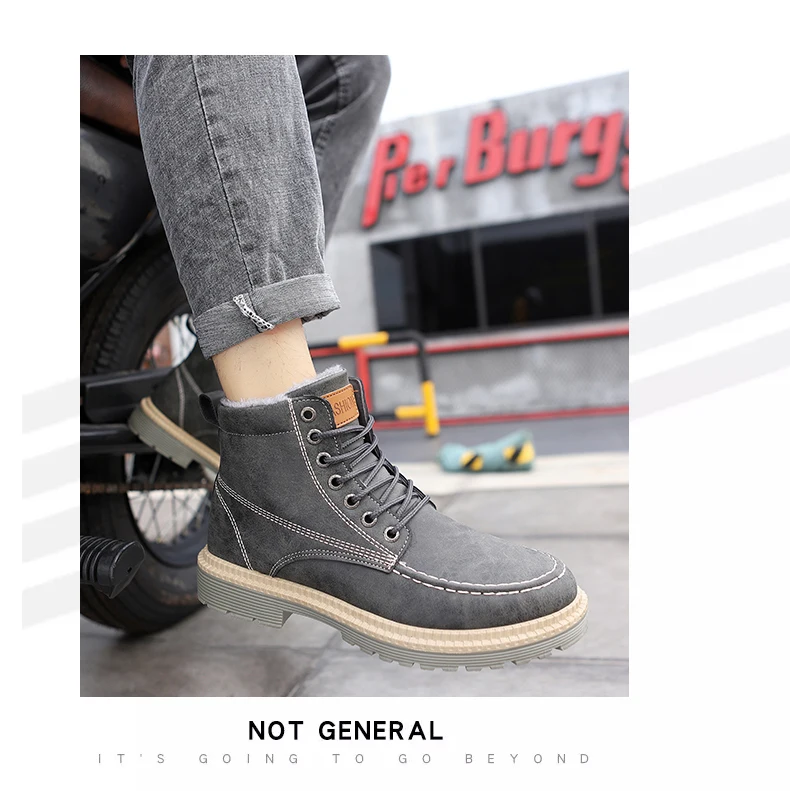 Vertive Snow Boots Men Winter Plush Warm Men Motorcycle Boots Lace-Up Male Ankle Boots Waterproof Autumn Man Work Shoes