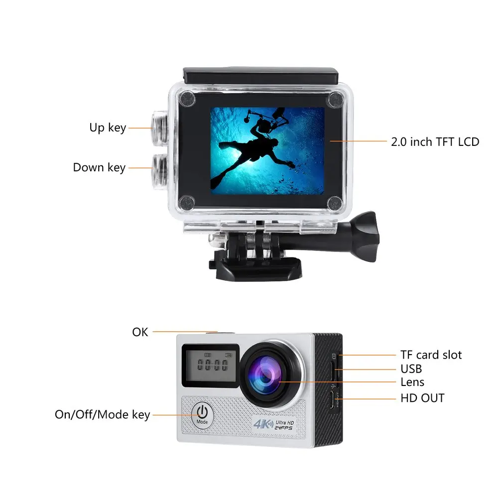 Sport Cameras 4k Ultra HD Wifi 2.0 Inch 170 wide Angle Lens Waterproof Sports Dv Outdoor Diving Bicycle Camcorder