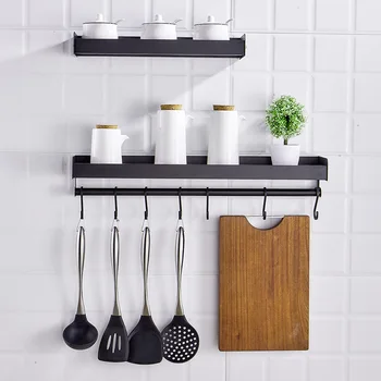 

Wall Shelf with Hooks Aluminium Hanging Cookware Storage Organizer for Bathroom Kitchen Office Closet Garden Dish Pot Pan Rack