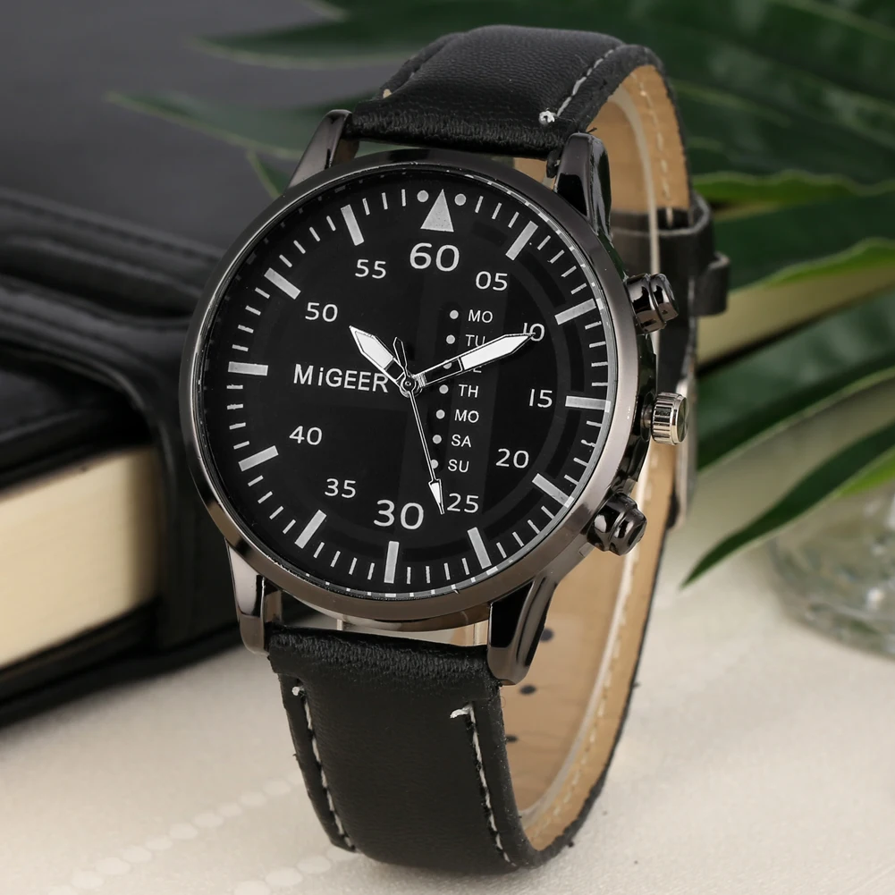 

Black White Time Design Dial Watch Men Soft Leather Strap Watches for Business Male Clock Bracelet Gift reloj para hombre