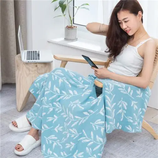 Blue and white One Нательное полотенце-одеяло двухстороннее Супер Мягкое хлопковое портативное покрывало-шаль, покрывало-Пеленка, кондиционер, автомобильное, спальное, дорожное одеяло - Цвет: Blue and white One