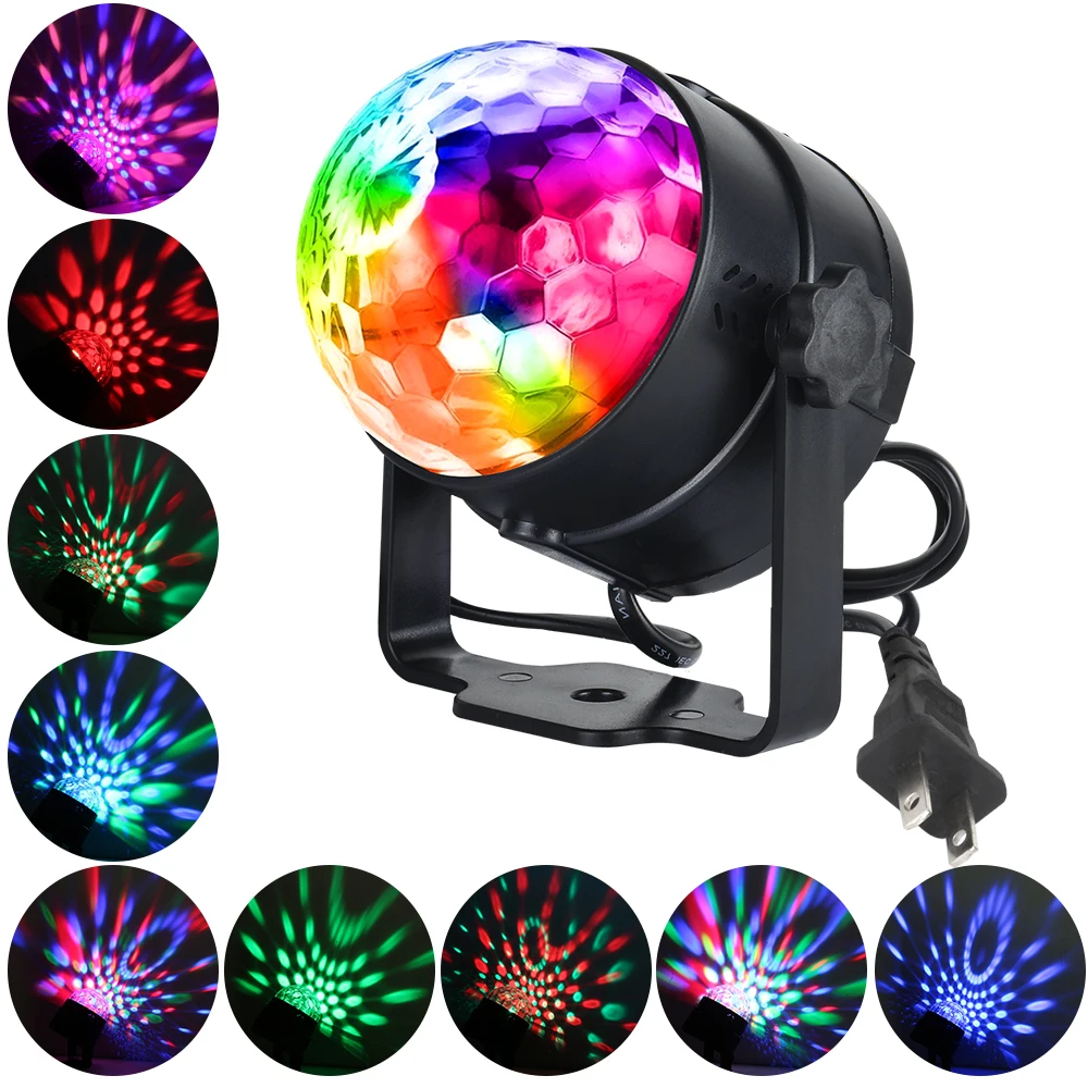 6 Color Conversion Sound Activated LED RGB Rotating Light with Remote for Halloween Dance Party DJ Club Karaoke Decoration TFCFL Disco Ball LED Party Lights
