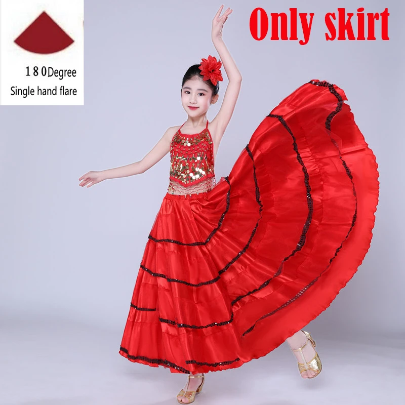 Костюмы для испанских танцев для девочек; детская юбка для испанского фламенко; юбка для танца живота; праздничное платье для выступлений; 100-150 см; DL5153 - Цвет: 180 degree