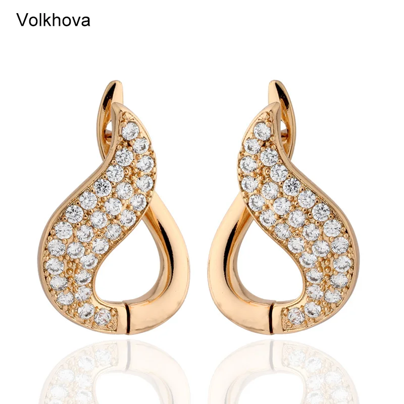 

New Design Gold Color AAA Cubic Zirconia Copper Earrings For Women Shiny Personality Hyperbole Luxury Stud Earrings