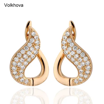 

New Design Gold Color AAA Cubic Zirconia Copper Earrings For Women Shiny Personality Hyperbole Luxury Stud Earrings