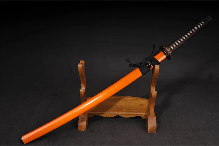 104cm length long sword Japanese real Katana handmade quality samurai swords heat tempered sharp edge orange color wooden saya