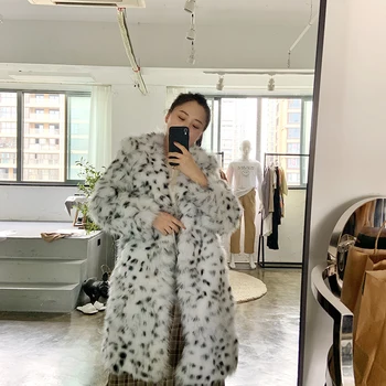 

Women real fox fur coat long design oversize style leopard fox fur jacket